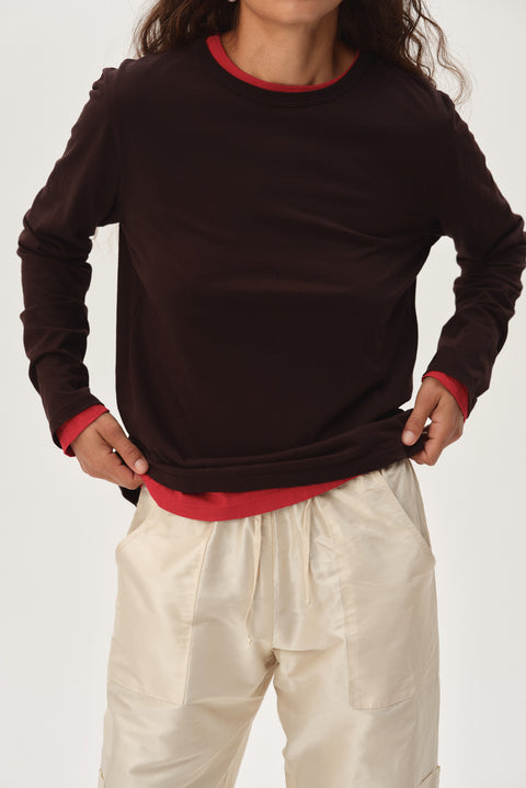 Espresso long sleeve tee full outfit styled casual relaxed look