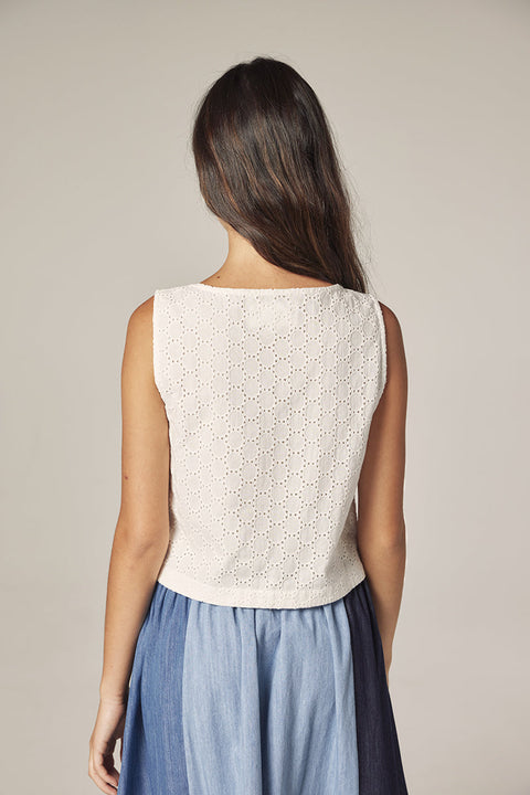 Amente Amente Front Lace Tie Top in White: featuring cotton, linen, denim