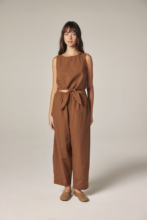 Amente Front Knot Tie Top | Brown with Orange