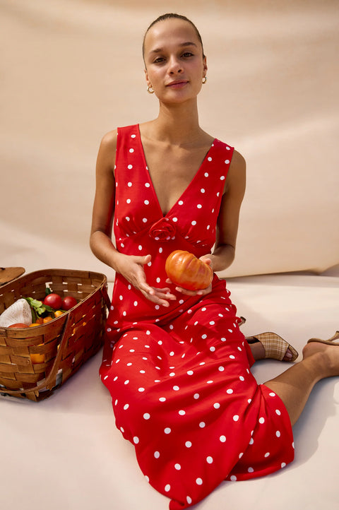 Rails Rails x Giadzy Terena Dress in Rossa: featuring midi, v-neck, sleeveless