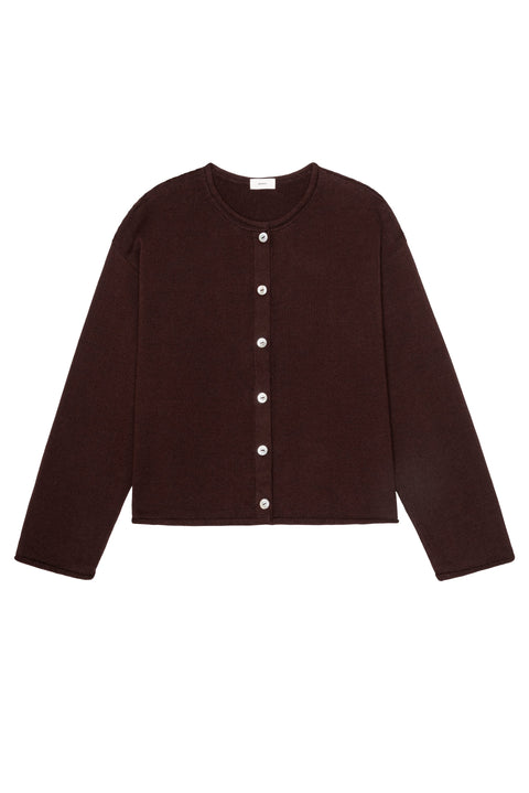 DONNI DONNI The Cotton Knit Roll Cardigan in Espresso: relaxed, organic, breathable, soft