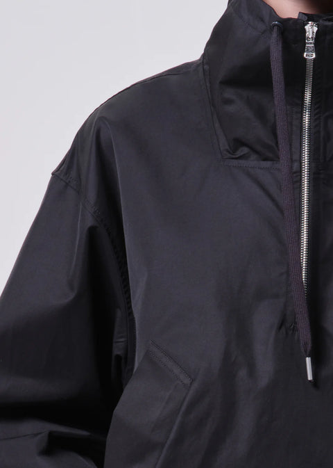 AGOLDE Lydia anorak in black, featuring a three-quarter zip, high collar, and a relaxed cropped fit in breathable lightweight nylon.
