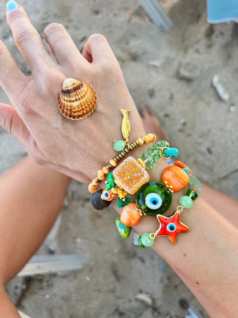 Goupi Bracelet 01 | Summer Bracelet in Orange and Green | Fish
