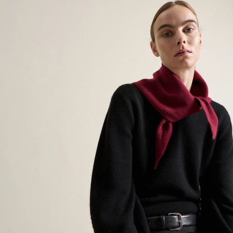 Le Bonnet Bandana in Wine — flat lay showing full scarf with soft lambswool texture