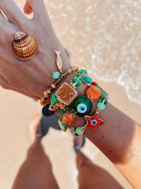 Goupi Bracelet 01 | Summer Bracelet in Orange and Green | Fish