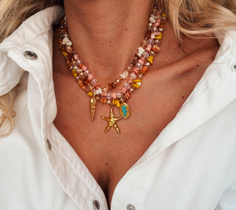 Goupi Necklace 08 | Multicolour Beaded Semiprecious Chips Necklace | Pink