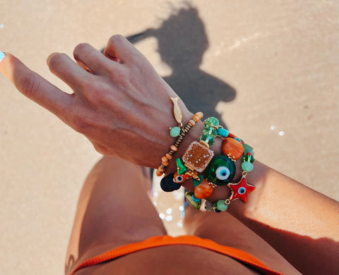 Goupi Bracelet 01 | Summer Bracelet in Orange and Green | Fish