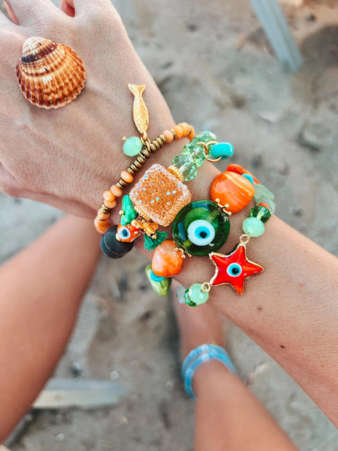 Goupi Bracelet 01 | Summer Bracelet in Orange and Green | Fish