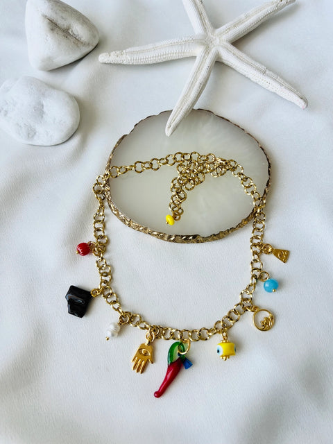 Goupi Necklace 06 | Gold Multi Charm Summer Necklace