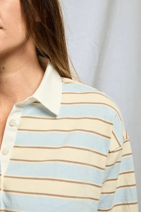 Perfect White Tee Daria Rugby Shirt | Powder Blue Stripe