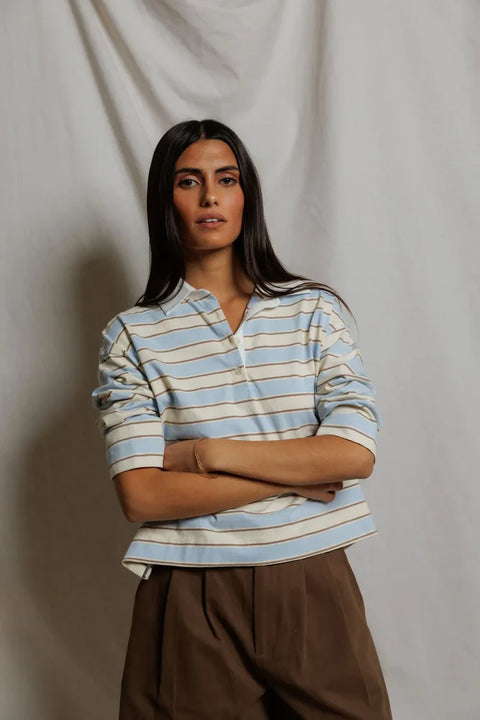 Perfect White Tee Daria Rugby Shirt | Powder Blue Stripe