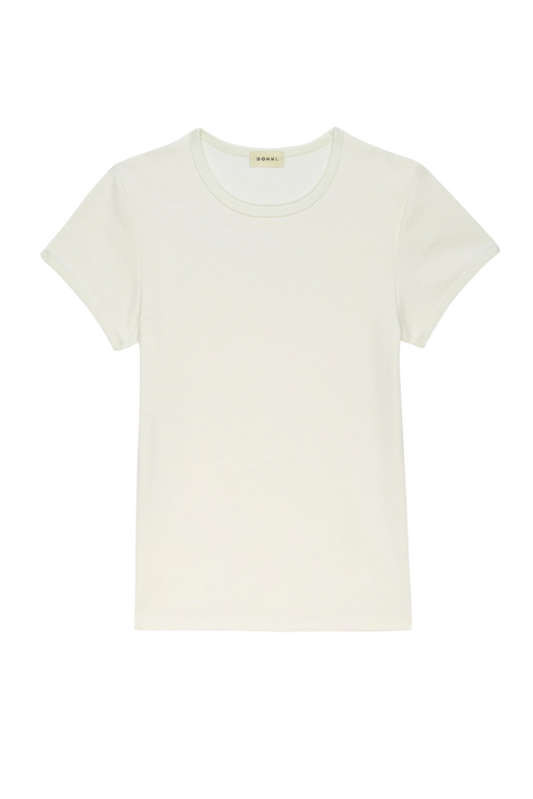 DONNI Baby Rib Baby Tee in white, a slim-fit crew neck top made from modal and cotton