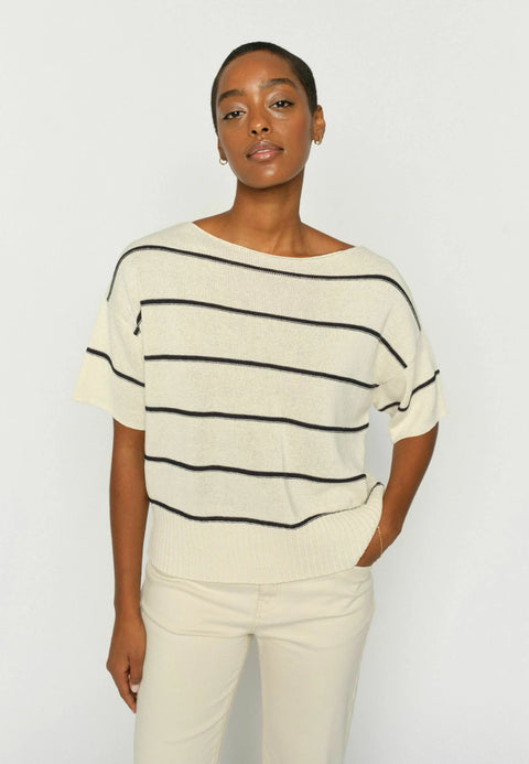 Mos Mosh Mos Mosh Arlen Paper SS Knit in Ecru: relaxed, everyday, organic, lightweight, soft