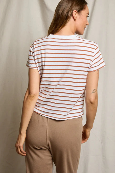 Perfect White Tee Everett Boxy Crewneck Tee | Mocha Stripe