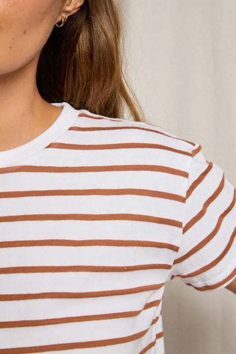 Perfect White Tee Everett Boxy Crewneck Tee | Mocha Stripe