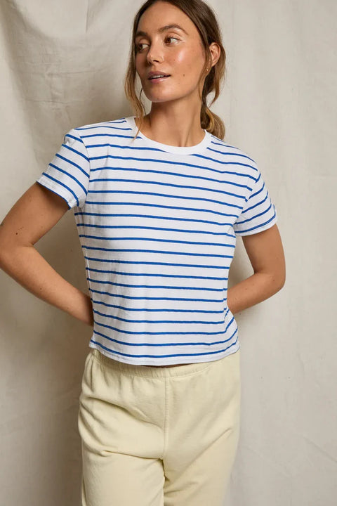 Perfect White Tee Perfect White Tee Everett Boxy Crewneck Tee in Cobalt Stripe: features cotton, relaxed, striped