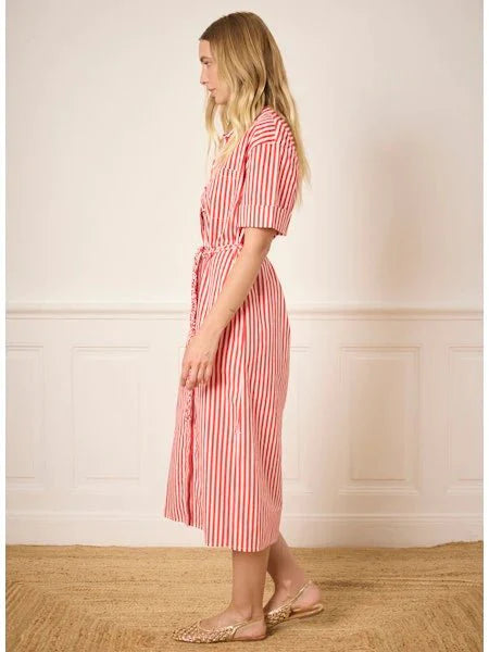 Notshy Mariella Striped Dress | Tomato with White