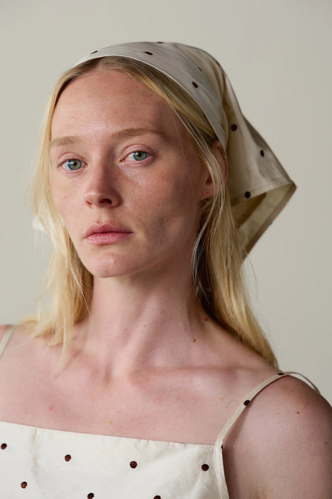 DONNI The Silk Taffeta Headscarf | Creme Walnut Polka Dots