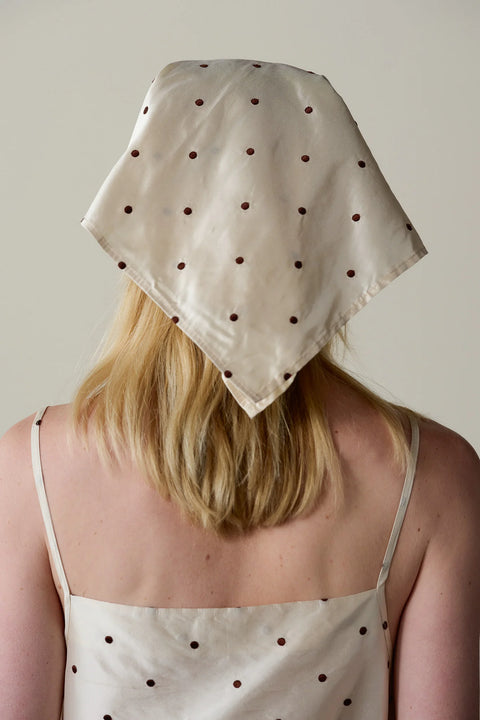DONNI The Silk Taffeta Headscarf | Creme Walnut Polka Dots