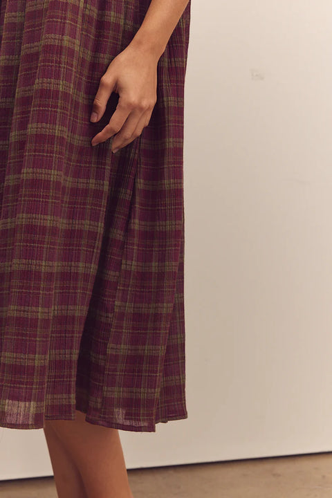 Amente, Pleated Cami Dress in Berry colour, Long dress, flowy, aline, sleeveless 
