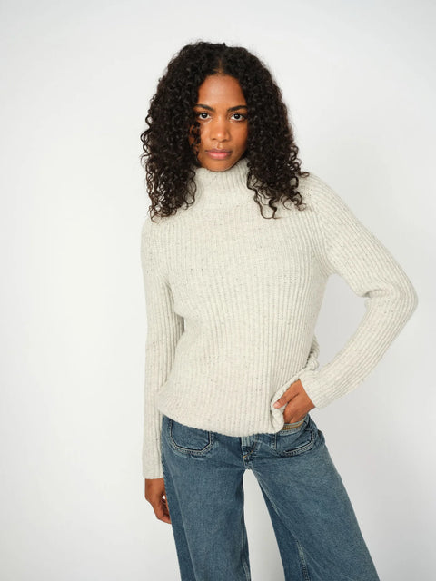 Mos Mosh Thyra Highneck Knit | Light Grey Melange