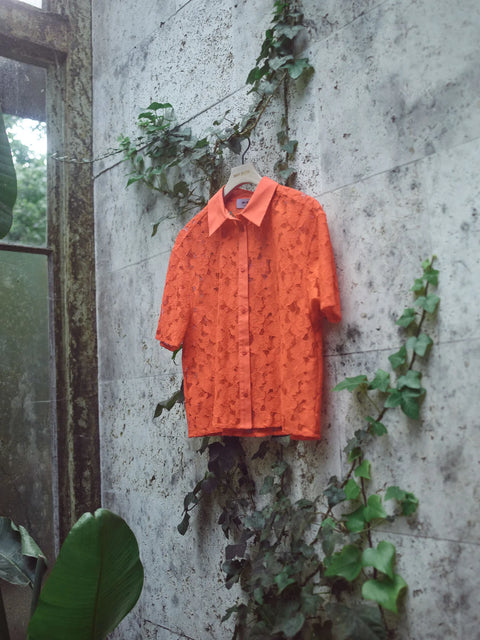 Mos Mosh Mos Mosh Lia River SS Lace Shirt in Spicy Orange: relaxed, mini, casual, cotton, denim