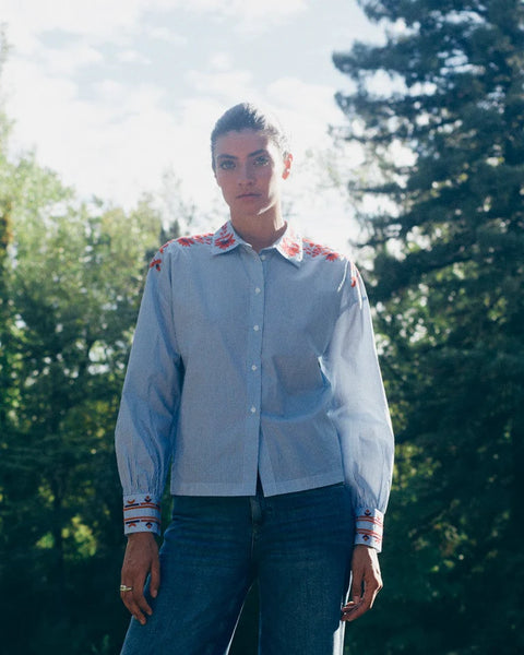 Mos Mosh Mos Mosh Osmo Stripey Shirt in Brunnera Blue: relaxed, tailored, everyday, cotton, chic