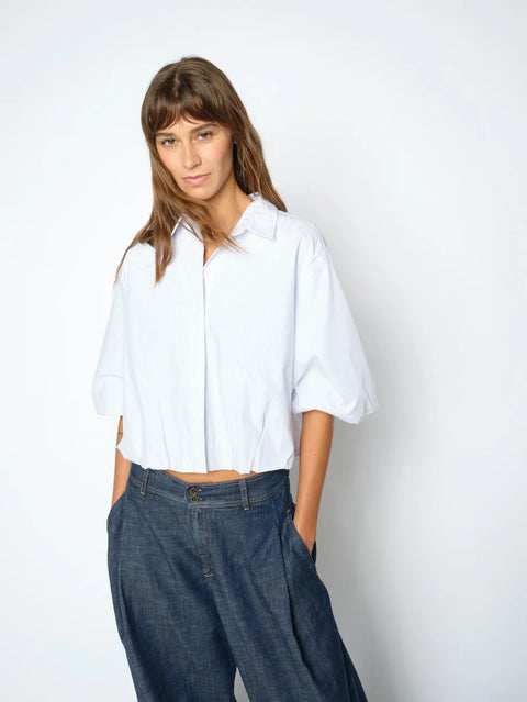 Mos Mosh Maxime Nylah Bright White Shirt - Front View Showing Hidden Button Placket, Classic Collar and Wide Short Sleeve