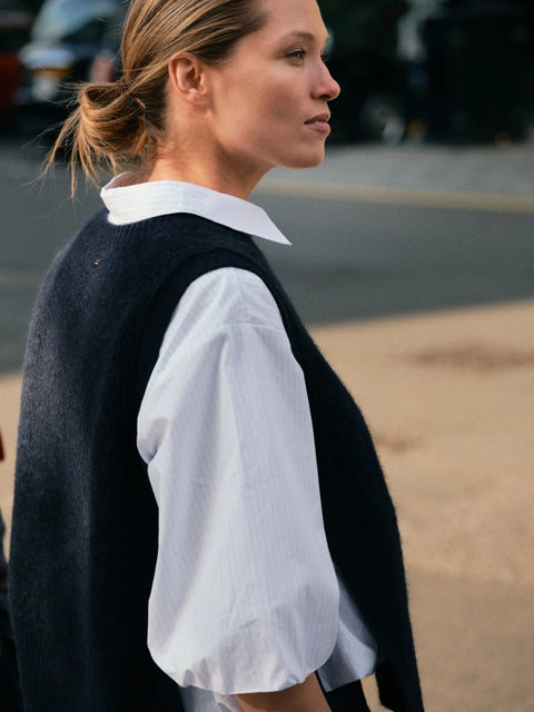 Mos Mosh Maxime Nylah Bright White - Back View of Women's Organic Cotton Oversized Balloon Hem Shirt