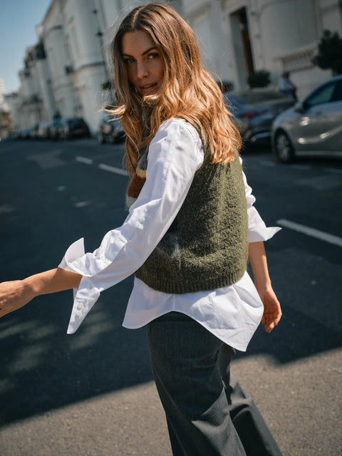 Mos Mosh Esti Knit Vest Rosin — side view showing regular fit
