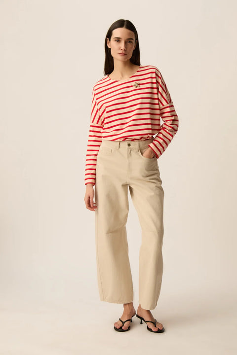 Des Petits Hauts Des Petits Hauts Filly Striped Long Sleeve Tee in Peach with Homard: oversized, soft, cotton, essential