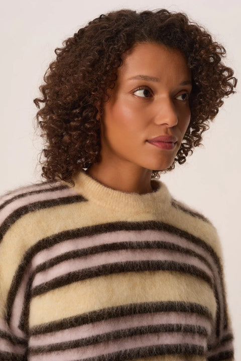 Des Petits Hauts Conrad Vanille Ourson Sweater - Front View Showing Oversized Striped Silhouette and Soft Alpaca Blend Knit