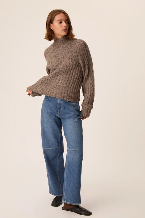 Des Petits Hauts Angie Funnel Neck Sweater Loutre — back view of cable knit texture