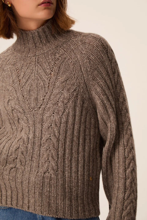 Des Petits Hauts Angie Knit — close-up of funnel neck and cable stitch detail