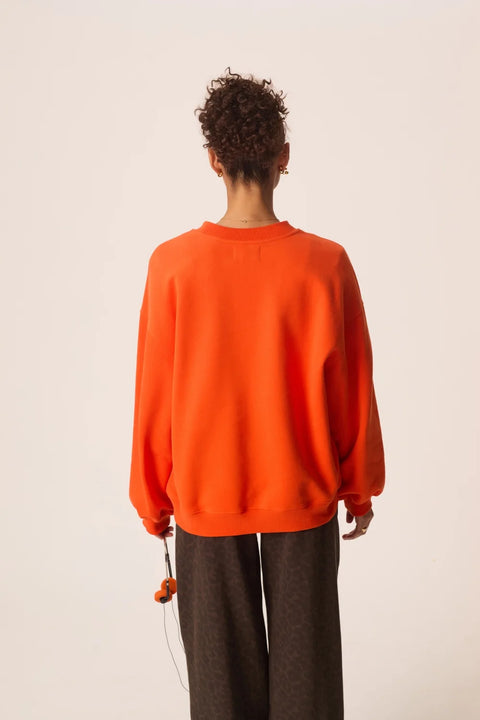 Des Petits Hauts Joeme Sweatshirt Orange - Styled Shot with Skirt Showing Feminine Pop Colour Styling