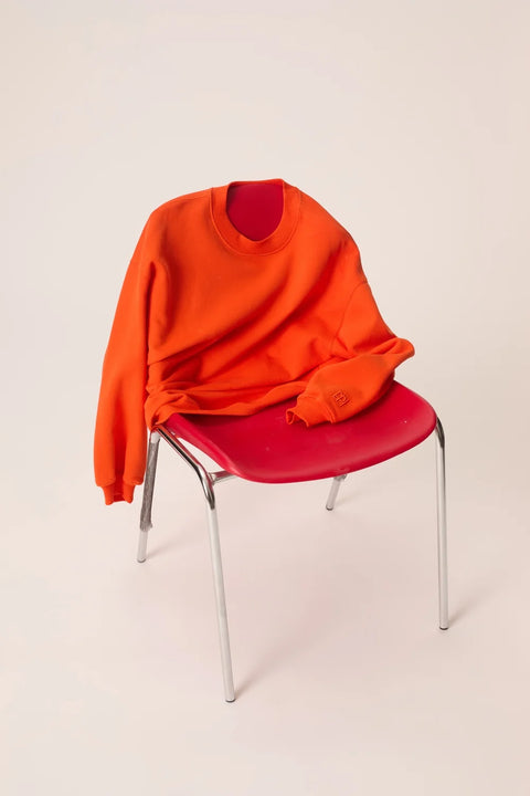 Des Petits Hauts Joeme Orange Cotton Sweatshirt - Full-Length Lifestyle Shot of Women's Statement Colour Sweatshirt