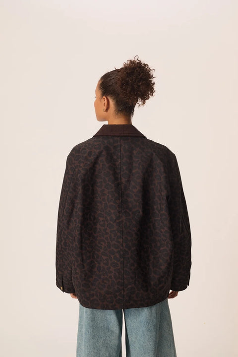 Des Petits Hauts Yolanda Coat Leopard - Styled Shot Layered Over Sweater Showing Transitional Season Styling