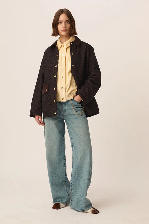 Des Petits Hauts Yolanda Leopard Barn Coat - Full-Length Shot Showing Contemporary Urban Autumn Silhouette