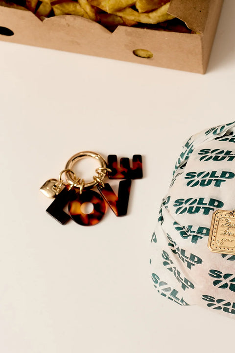 Des Petits Hauts Purple Charm - Tortoiseshell Acetate LOVE Letter Bag Charm and Keyring in Zamak and Brass