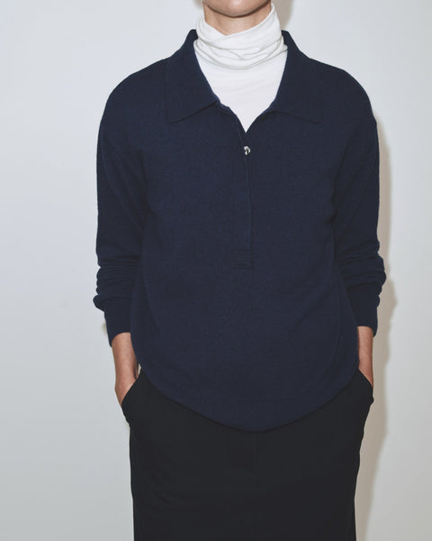 Mijeong Park Cashmere Blend Polo Sweater | Navy