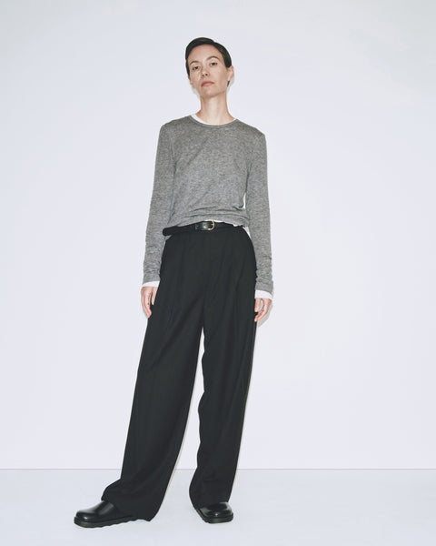 Mijeong Park Wool Tencel Crew Neck Top | Heather Grey