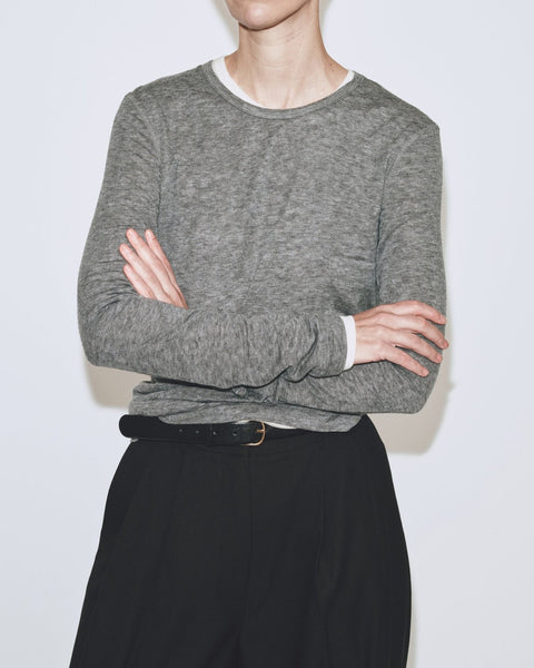 Mijeong Park Wool Tencel Crew Neck Top | Heather Grey