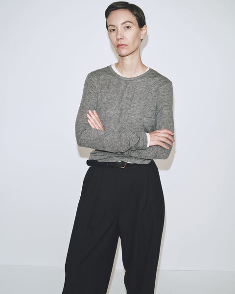 Mijeong Park Wool Tencel Crew Neck Top | Heather Grey