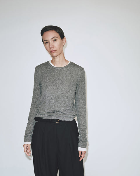 Mijeong Park Wool Tencel Crew Neck Top | Heather Grey