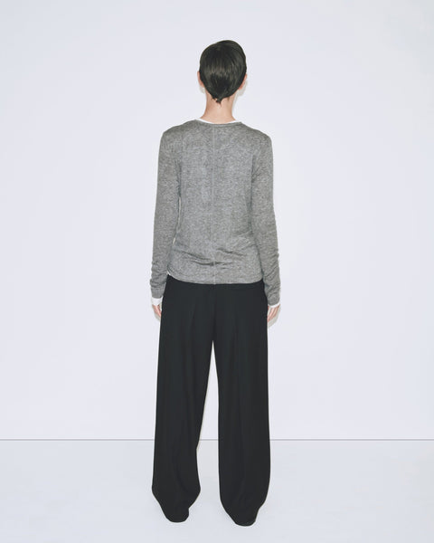 Mijeong Park Wool Tencel Crew Neck Top | Heather Grey