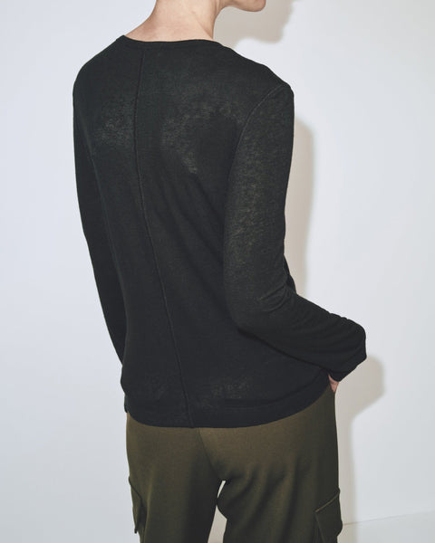 Mijeong Park Wool Tencel Crew Neck Top | Black