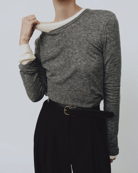 Mijeong Park Wool Tencel Crew Neck Top | Heather Grey