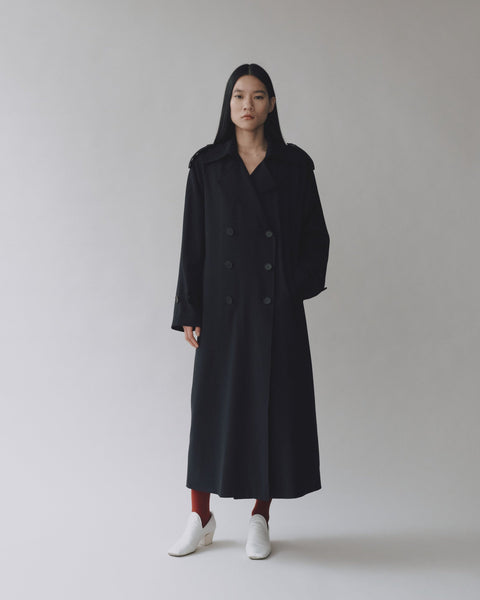 Mijeong Park Wool Blend Long Trench | Navy