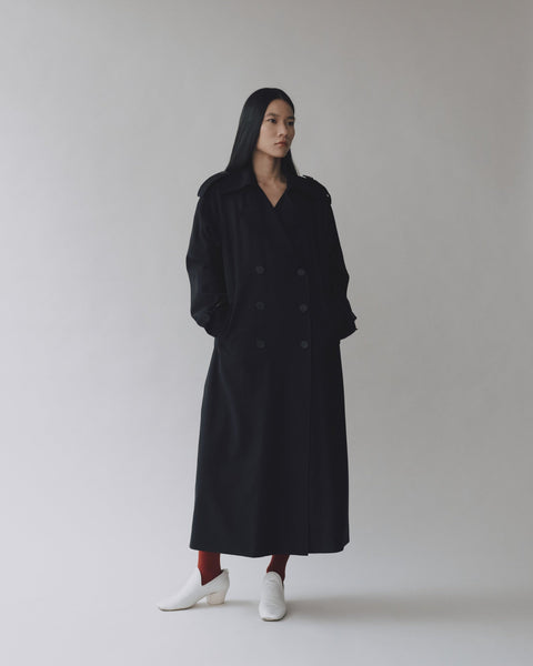 Mijeong Park Wool Blend Long Trench | Navy