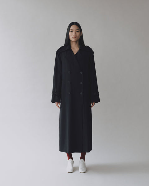 Mijeong Park Wool Blend Long Trench | Navy